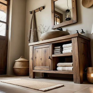 Solid Wood Bathroom Vanity and Open Towel Storage