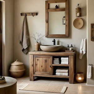 Solid Wood Bathroom Vanity and Open Towel Storage