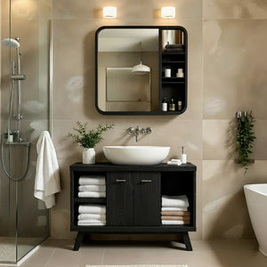 Solid-Wood Bathroom Vanity with Open Towel Storage