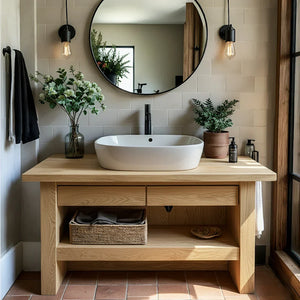 Rustic Solid Wood Washstand for Modern Bathrooms