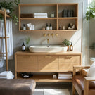 Solid Wood Bathroom Vanity with Drawers and Open Shelf for Spa Style