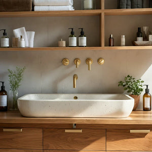 Solid Wood Bathroom Vanity with Drawers and Open Shelf for Spa Style