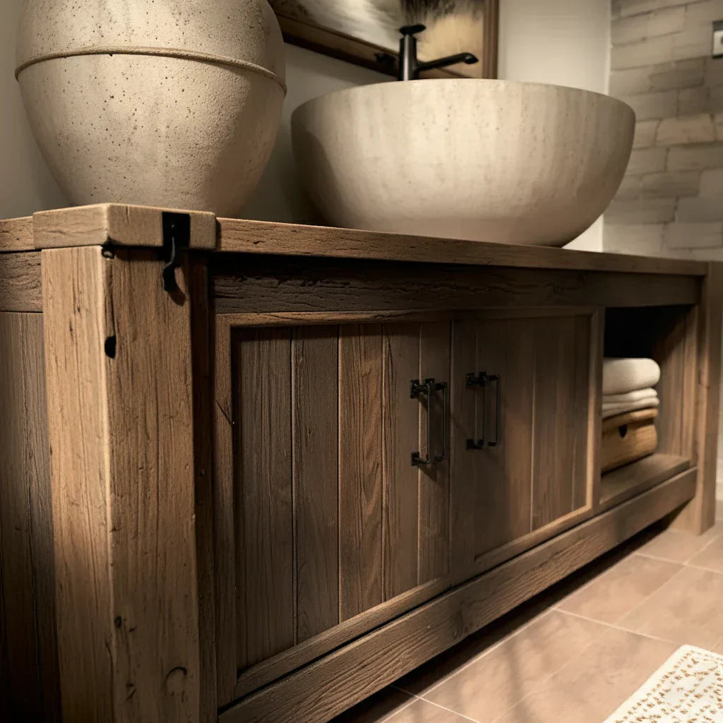 Solid Wood Bathroom Vanity and Open Storage