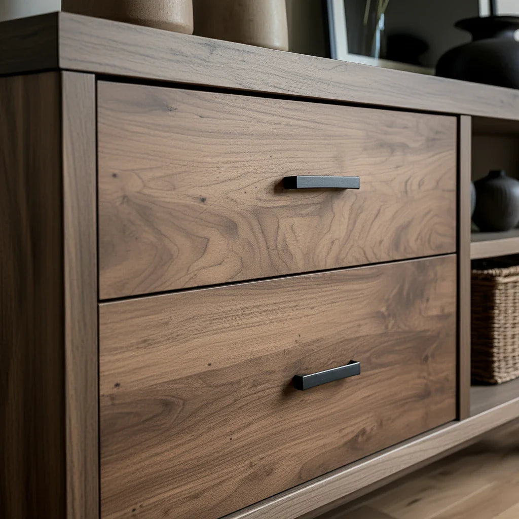 Solid Wood Sideboard with Open Shelves and Storage Drawers