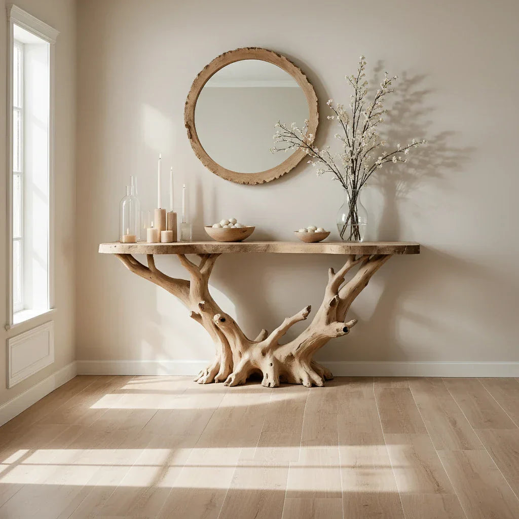 Natural Solid Wood Branch Console Table for Organic Entryway