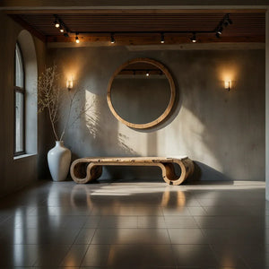 Curved Solid Wood Bench with Double Loop Ends for Modern Entryway