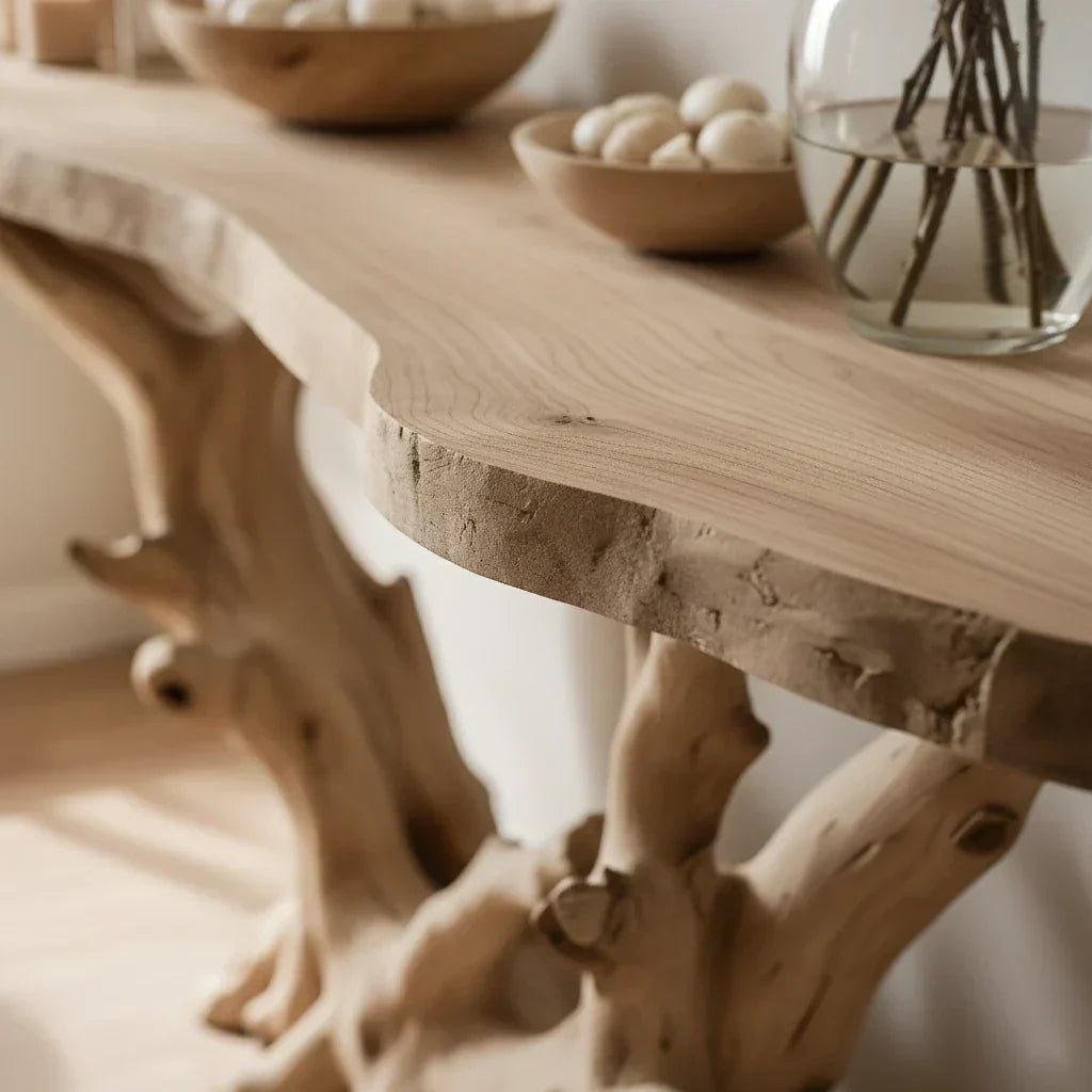 Natural Solid Wood Branch Console Table for Organic Entryway