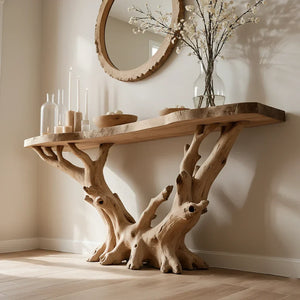 Natural Solid Wood Branch Console Table for Organic Entryway
