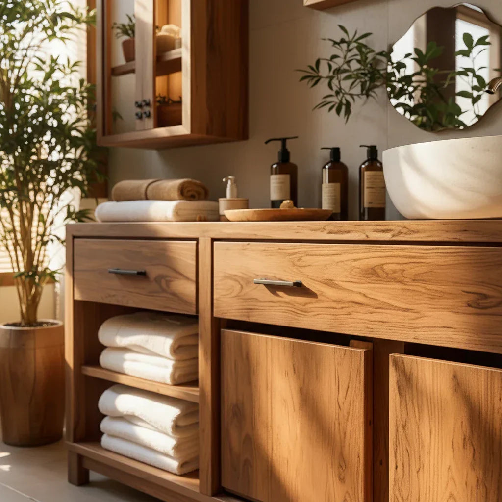 Dark Solid-Wood Bathroom Vanity with Storage