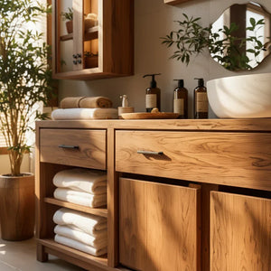 Dark Solid-Wood Bathroom Vanity with Storage
