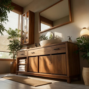 Dark Solid-Wood Bathroom Vanity with Storage