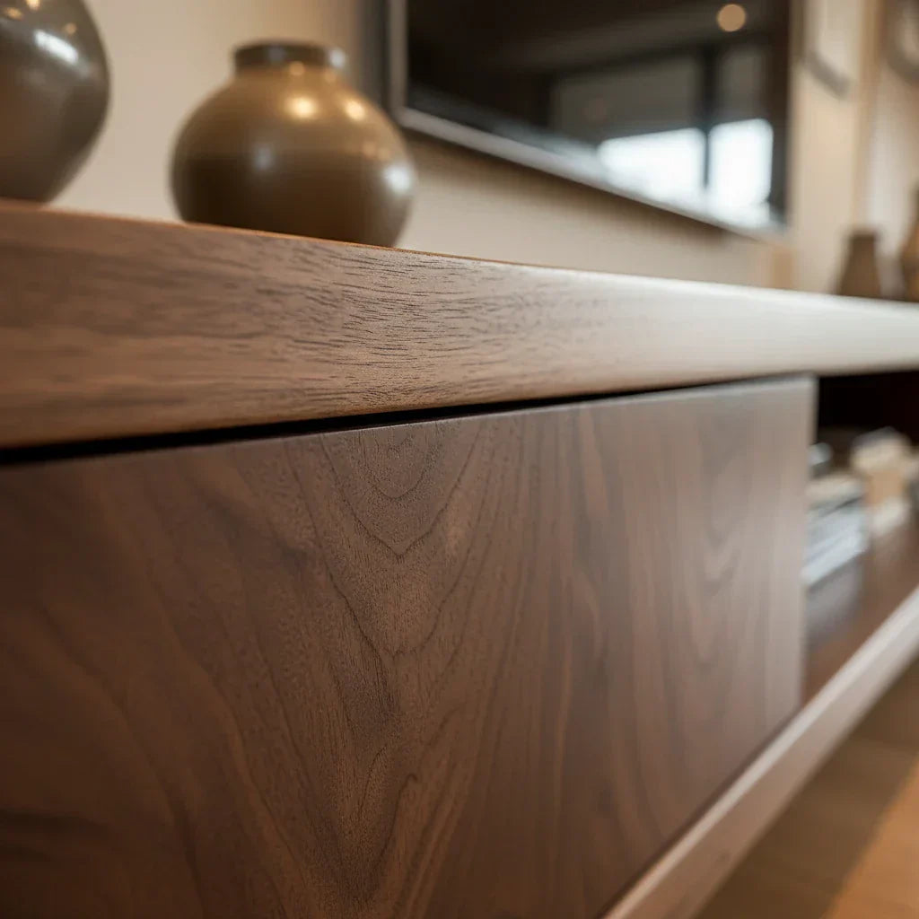 Floating-Style Wood TV Console with Drawers & Open Center Shelf