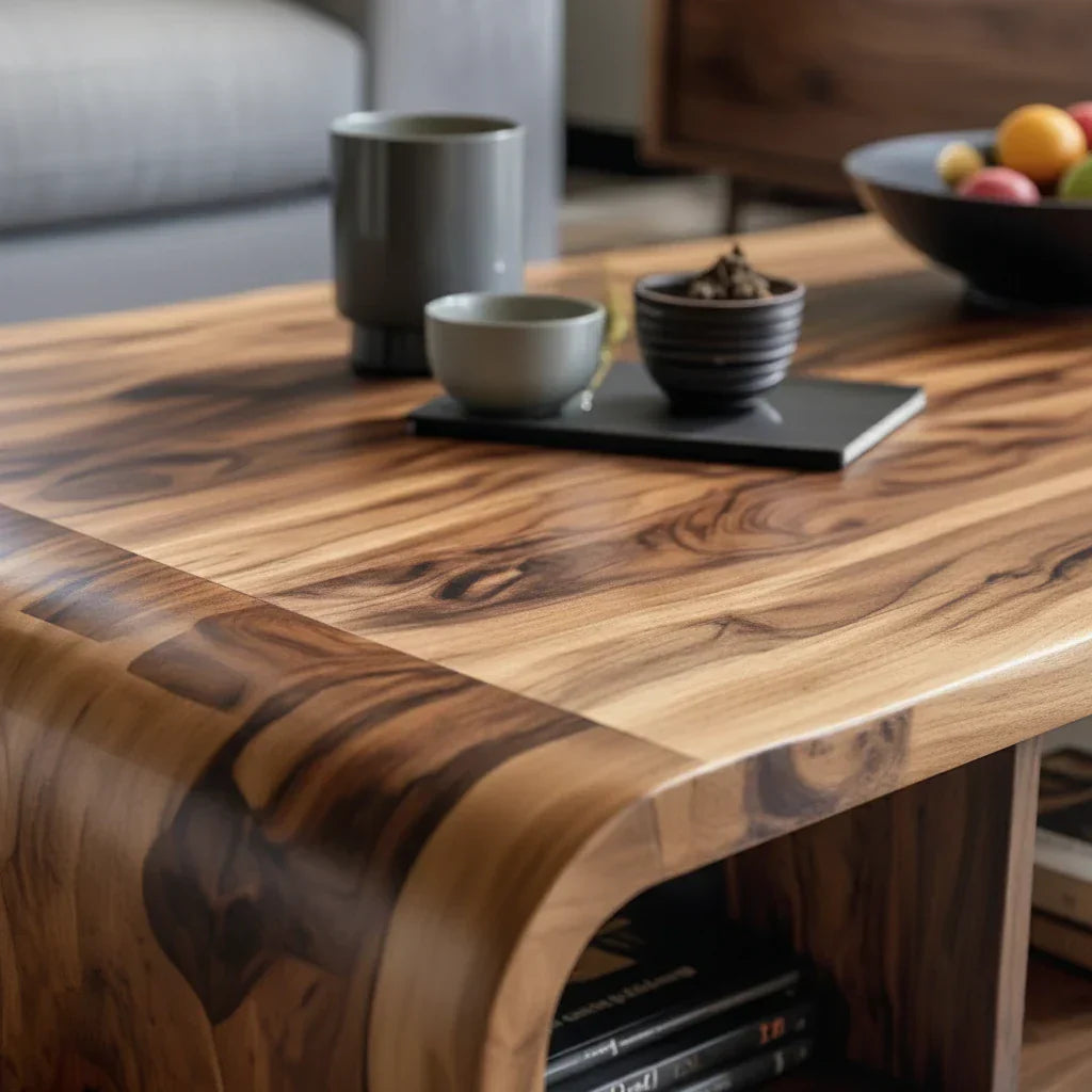 Solid Wood Coffee Table with Curved Storage for Modern Living Rooms