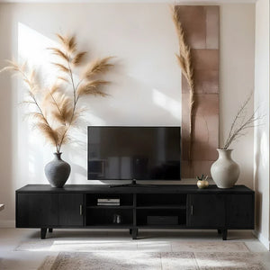 Mid-Century Media Console with Enclosed Storage & Open Shelves