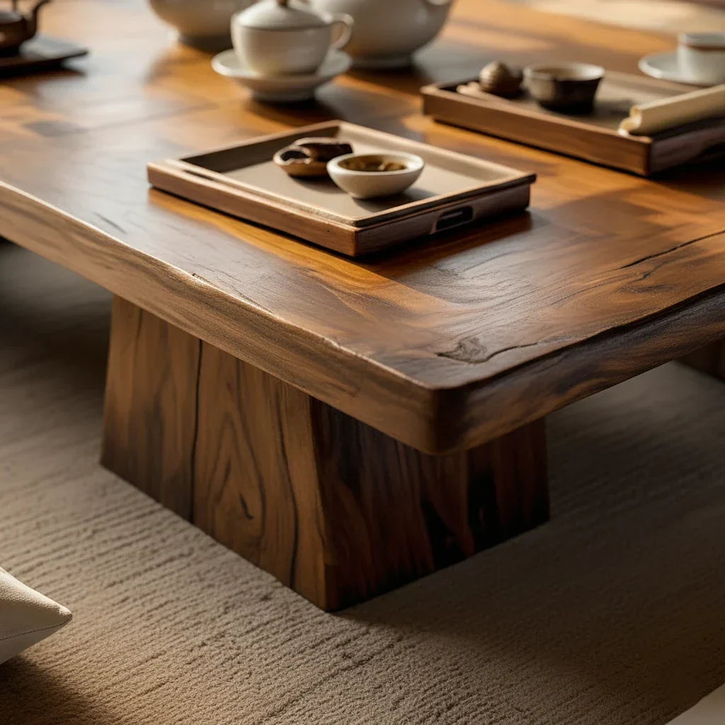 Solid Wood Japanese Tea Table for Zen Tatami Rooms