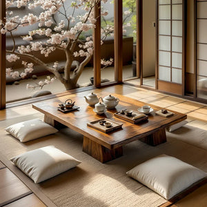 Solid Wood Japanese Tea Table for Zen Tatami Rooms