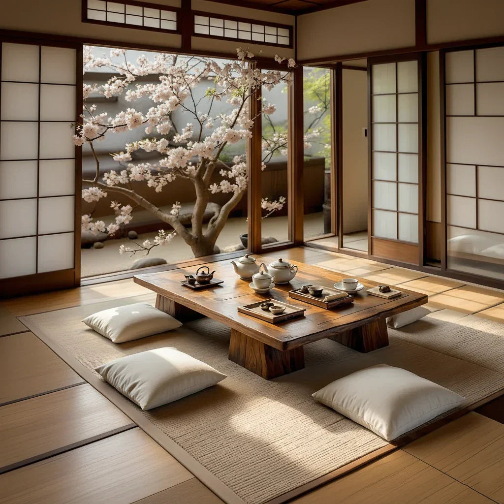Solid Wood Japanese Tea Table for Zen Tatami Rooms