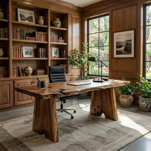 Live Edge Solid Wood Desk Handmade Natural Wood Office Table with Slab Top