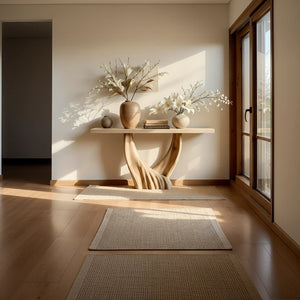 Modern Organic Solid Wood Console Table with Sculpted Flow Base