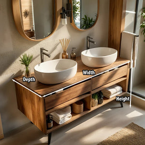 Solid-Wood Double Bathroom Vanity and Open Storage