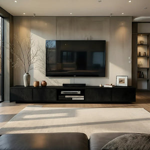 Natural Wood Media Console with Patchwork Grain Panel Front