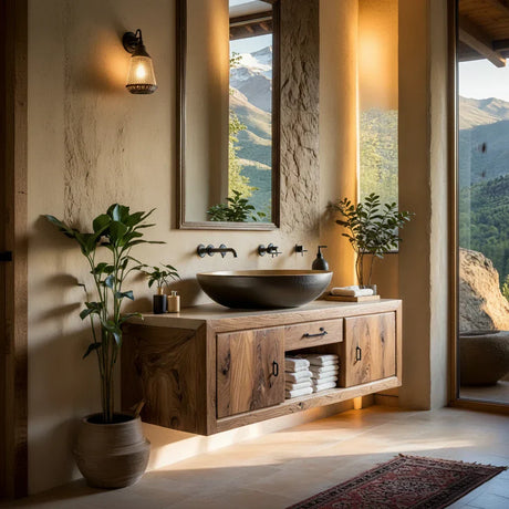 Floating Solid-Wood Bathroom Vanity for Spa Retreats