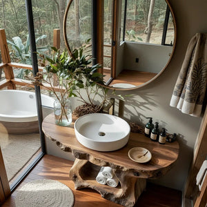 Rustic Live Edge Wood Bathroom Vanity with Open Shelf