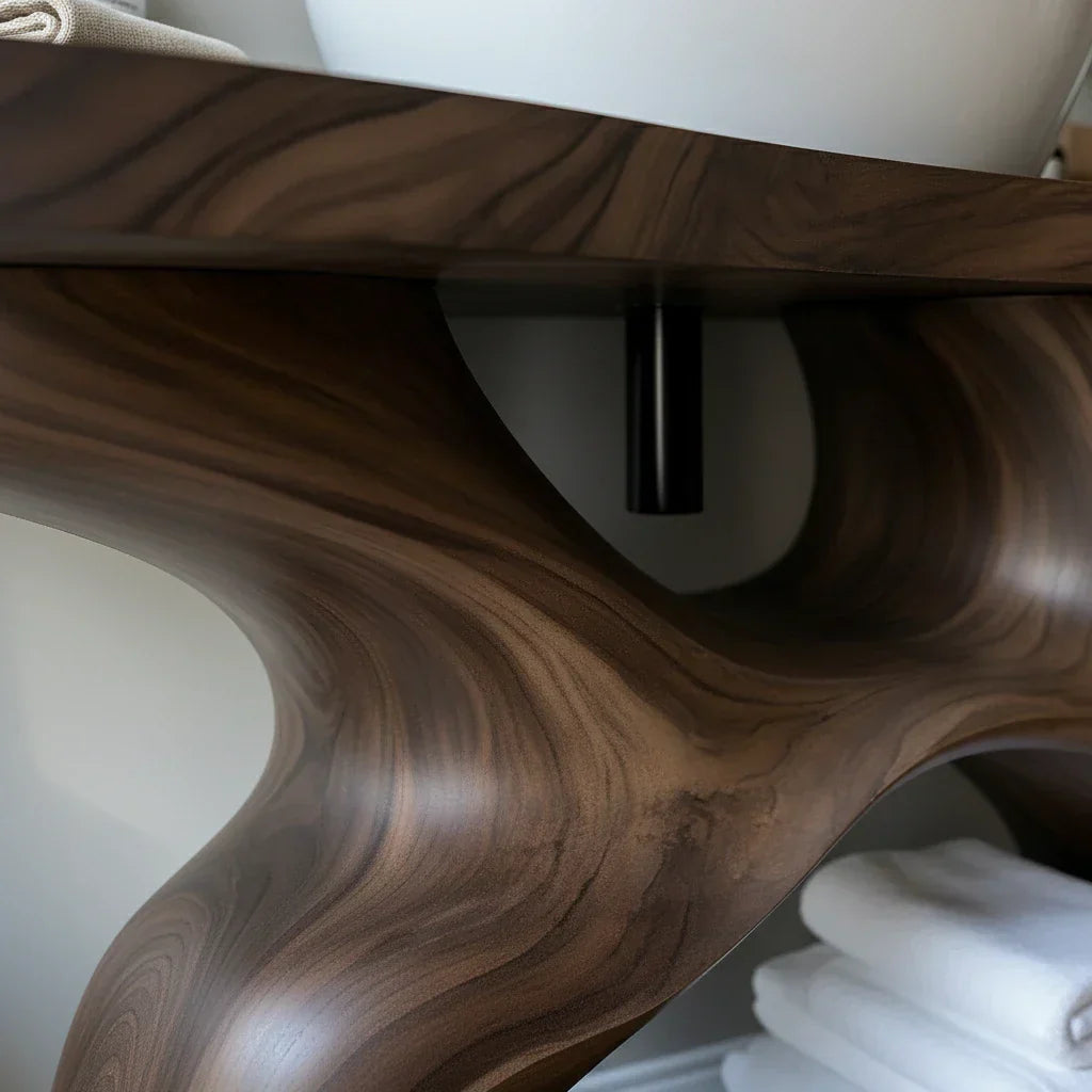Sculptural Solid Wood Bathroom Vanity
