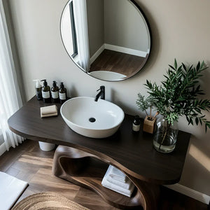 Sculptural Solid Wood Bathroom Vanity