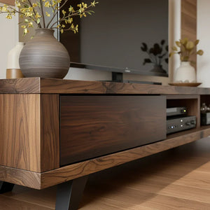Modern Wood TV Console with Open Bays for Media Storage