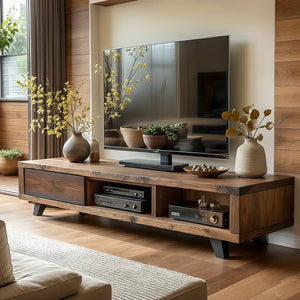 Modern Wood TV Console with Open Bays for Media Storage