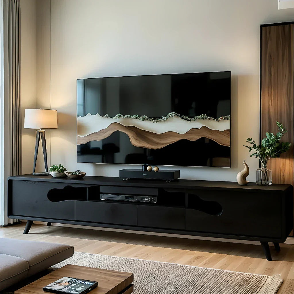 Sculptural Wood TV Console with Organic Cutout Front