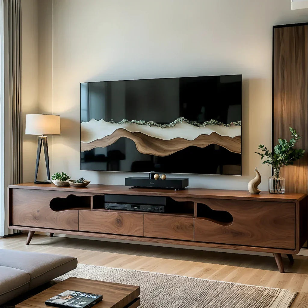Sculptural Wood TV Console with Organic Cutout Front