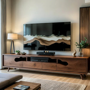 Sculptural Wood TV Console with Organic Cutout Front