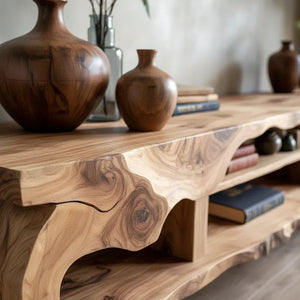 Organic Sculptural Live-Edge Style Media Console with Open Shelves