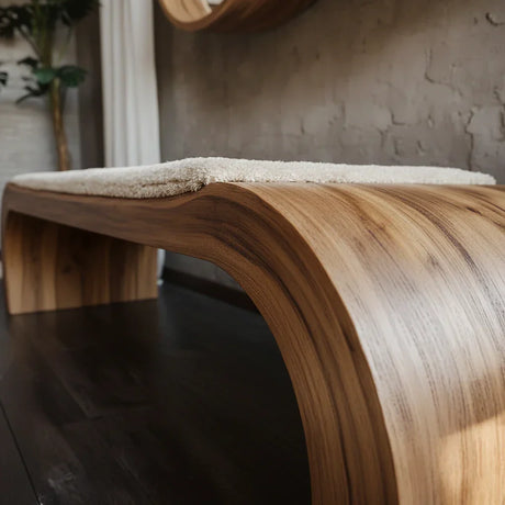 Curved Solid Wood Bench with Sculptural Profile for Modern Entryway