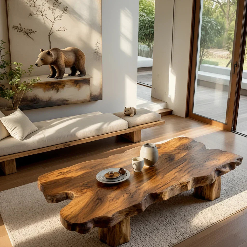 Solid Natural Wood Coffee Table with Modern Organic Form