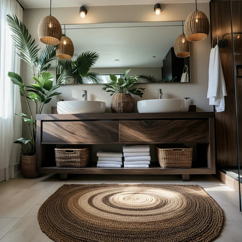 Solid-Wood Double Vanity for Tropical Spa Bathrooms