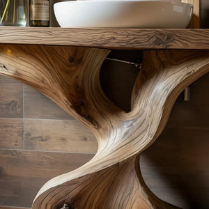 Live Edge Wood Vanity with Twisted Pedestal Base