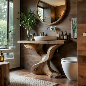 Live Edge Wood Vanity with Twisted Pedestal Base