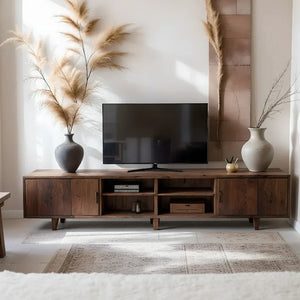 Mid-Century Media Console with Enclosed Storage & Open Shelves