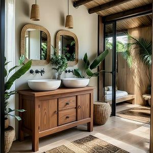 Solid-Wood Vanity for Tropical Spa Bathrooms