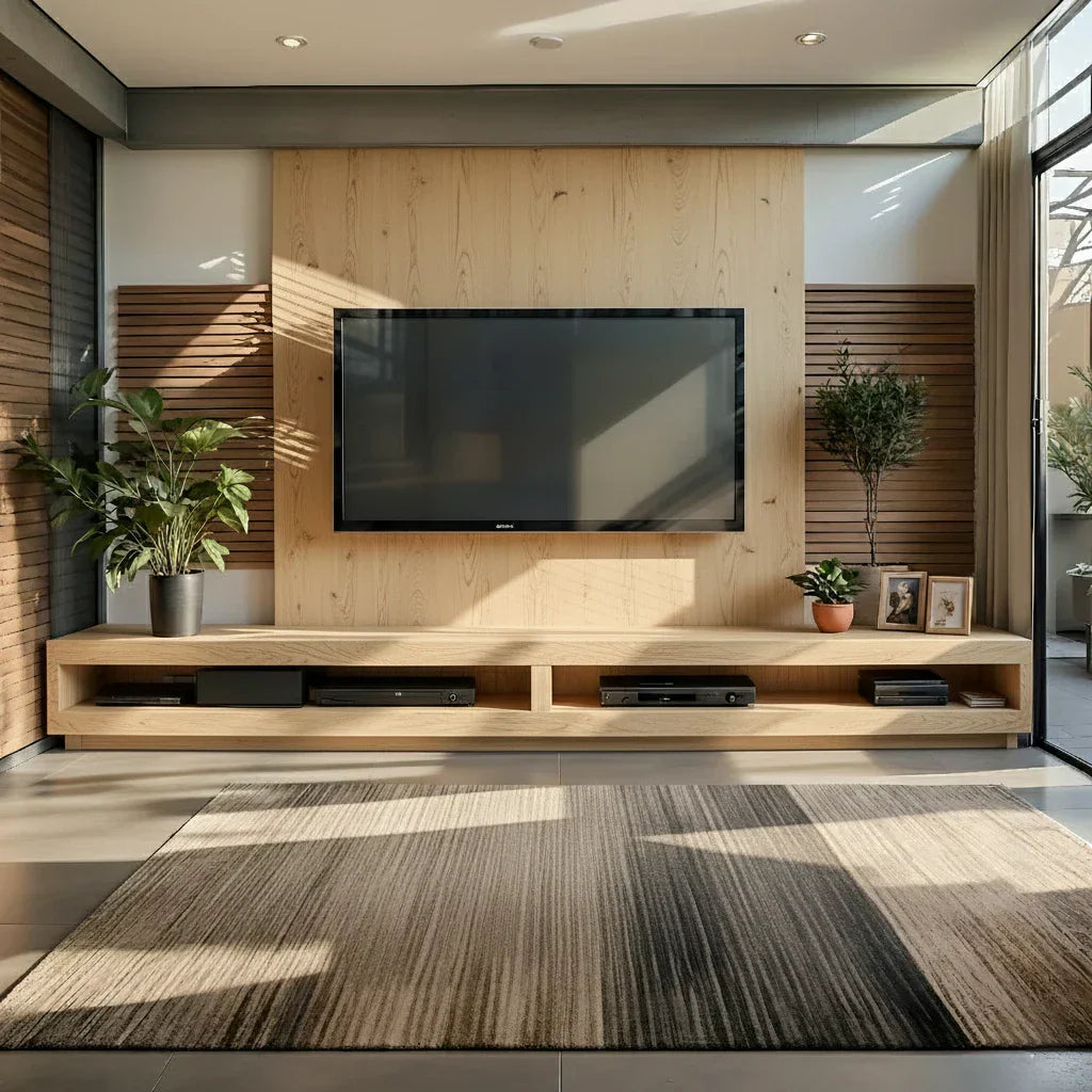 Low-Profile Media Console with Open Shelf for Modern Media Walls