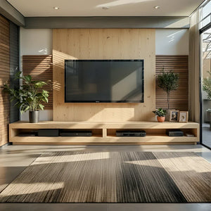 Low-Profile Media Console with Open Shelf for Modern Media Walls