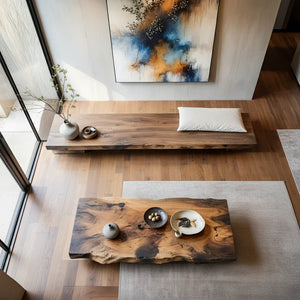 Sculptural Live-Edge Solid-Wood Coffee Table for Modern Tea Rooms