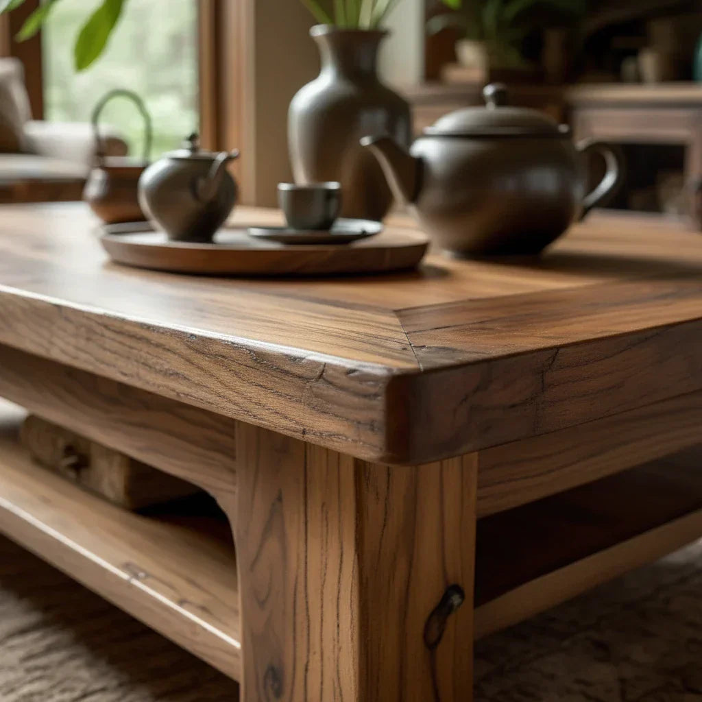 Rectangular Solid-Wood Coffee Table with Storage Shelf