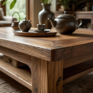 Rectangular Solid-Wood Coffee Table with Storage Shelf