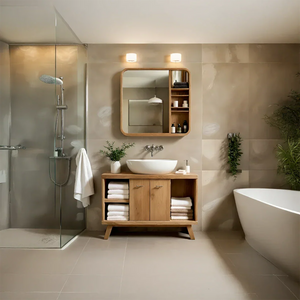 Solid-Wood Bathroom Vanity with Open Towel Storage