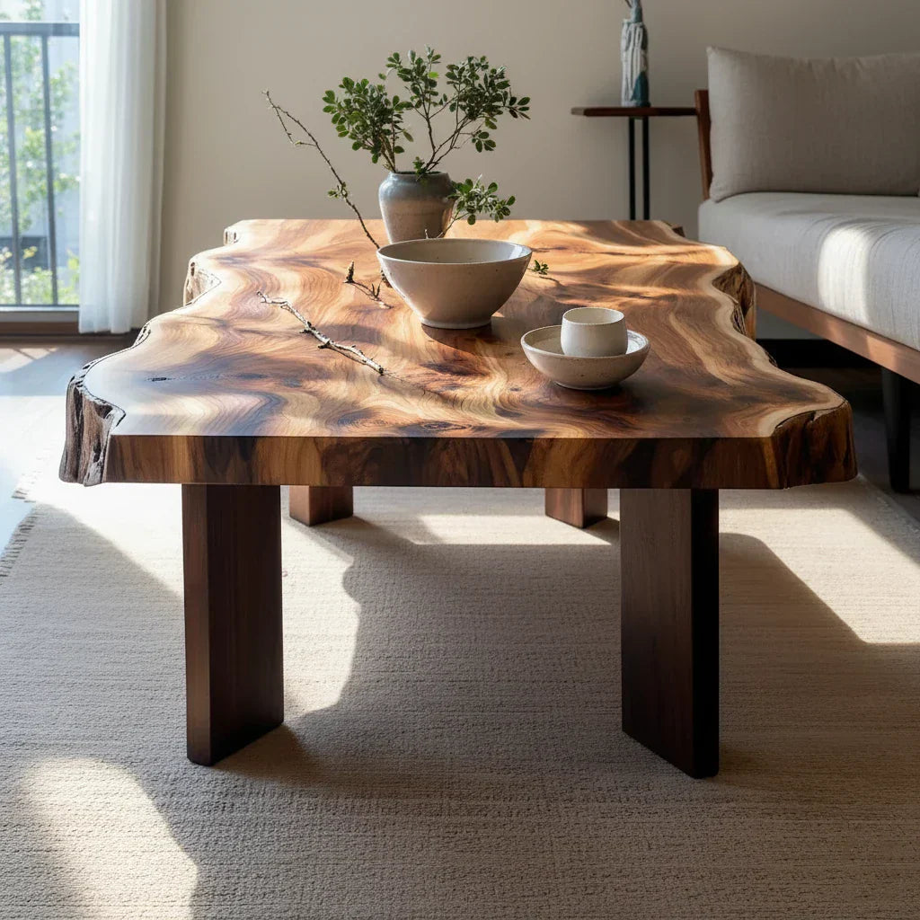 Organic Live-Edge Solid-Wood Coffee Table for Artful Living Spaces
