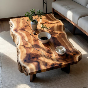 Organic Live-Edge Solid-Wood Coffee Table for Artful Living Spaces